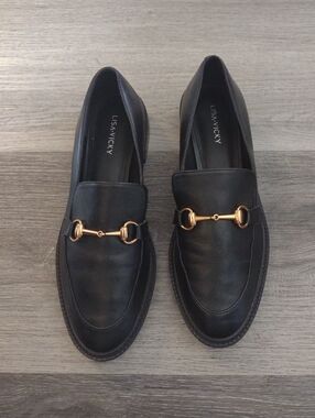 Lisa Vicky Black Gold Buckle Loafers